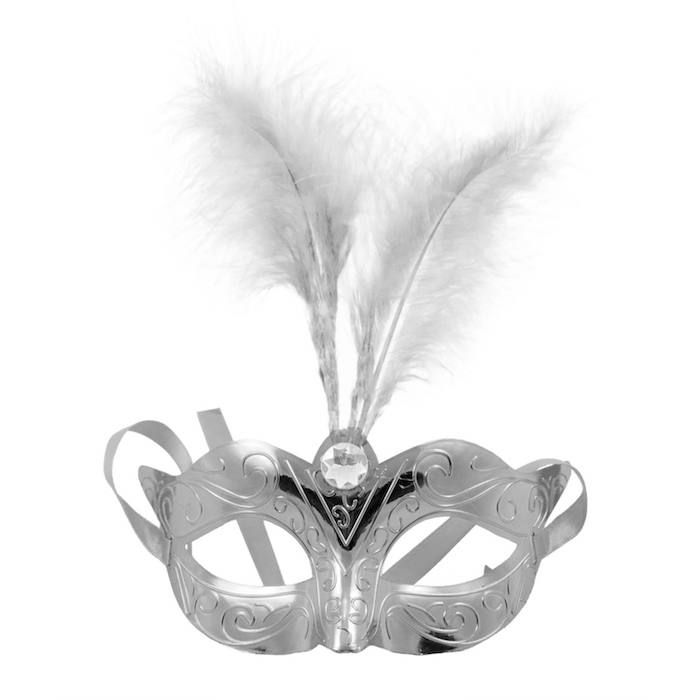 Venezianische Silbermaske mit Federn - 23x23 cm
