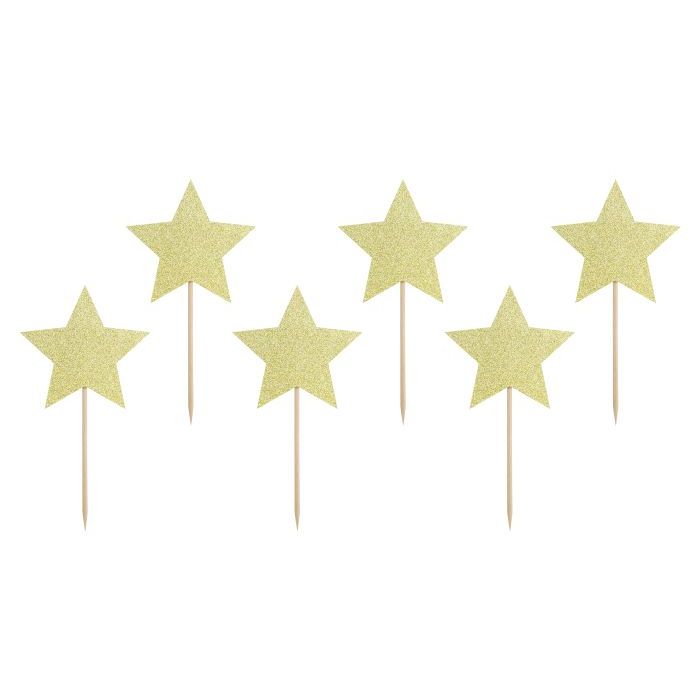 Gold Glitzer Stern Food Picks 6x - 11,5 cm