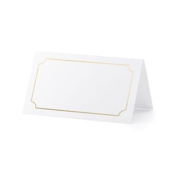 Weiße Platzkarten mit goldenem Rahmen 10x - 9,5x5,5 cm