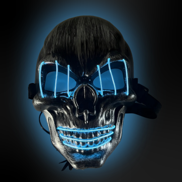 Gruselige Halloween-LED-Maske - Schädel mit blauen Augen und Mund