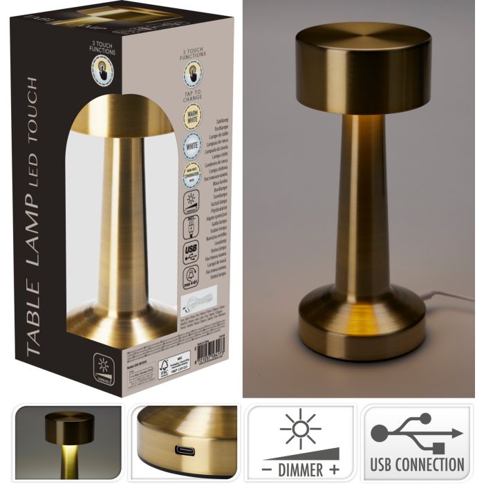 Wiederaufladbare Tischlampe aus goldfarbenem Eisen ca. 21 cm