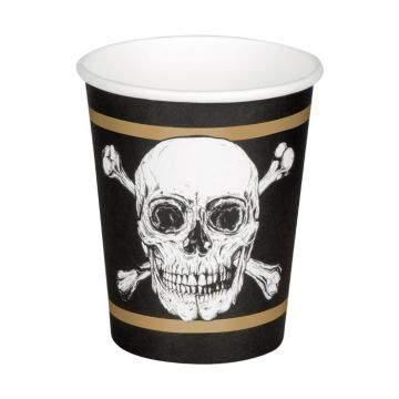 Pirat Becher mit Totenkopf und goldenen Streifen 10x - 210 ml