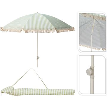 Sonnenschirm mit Fransen, grün und kreideweiß gestreift, Ø 180 cm
