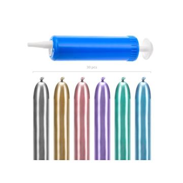 Modellierungsballon-Tier-Kit mit metallic Ballons und Pumpe 30 Teile - 130 cm