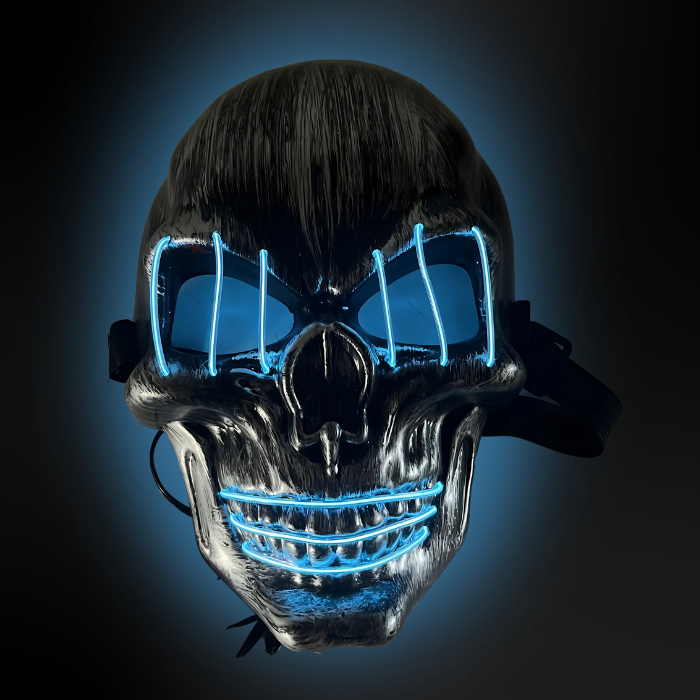 Gruselige Halloween-LED-Maske - Schädel mit blauen Augen und Mund