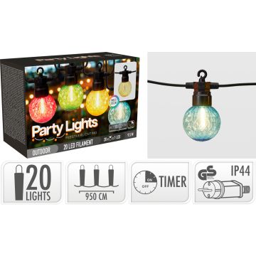 Lichterkette mit 20 bunten LED-Lampen 9,5 m