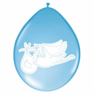 Hellblaue Ballons mit Storch 8x - 30cm
