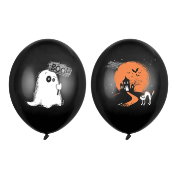 Schwarze Ballons mit Halloween-Motiven 6x - 30 cm