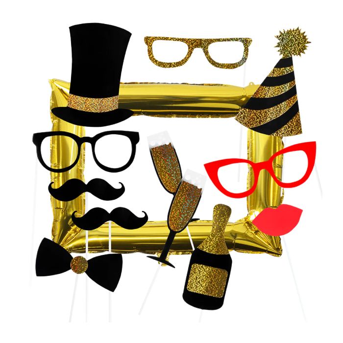 Goldenes Foto-Requisiten-Set mit Ballonrahmen