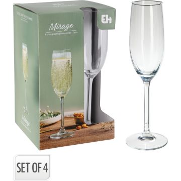 Geriffelte Champagnergläser aus klarem Glas, 4 stk., 21 cl