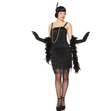 Retro 1920er schwarzes Flapper-Kostüm für Frauen
