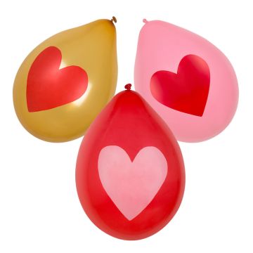 Goldene, rote und pinke Luftballons mit Herzen 6x - 25 cm