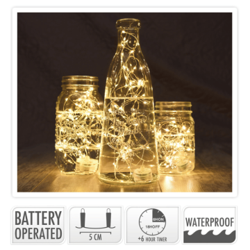 LED lyskæde tråd 20 LED Varm hvid vandtæt - 95 cm