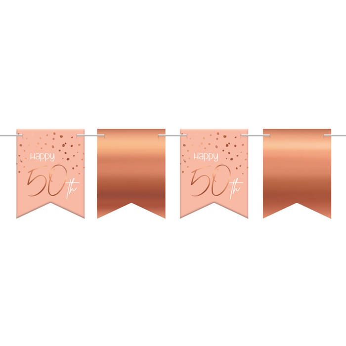 "Happy 50th" Wimpelkette Rosa - 6 m