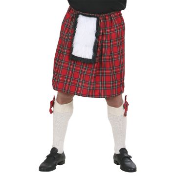 Schottischer Kilt aus rotkariertem Stoff mit Bommel