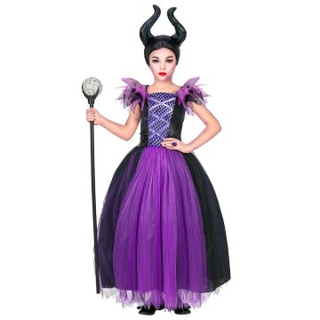 Hexenkleid mit Hörnern für Mädchen