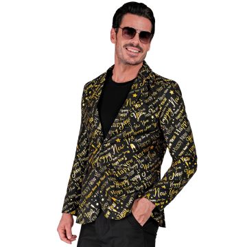 Schwarze Neujahrsjacke mit glitzerndem Text