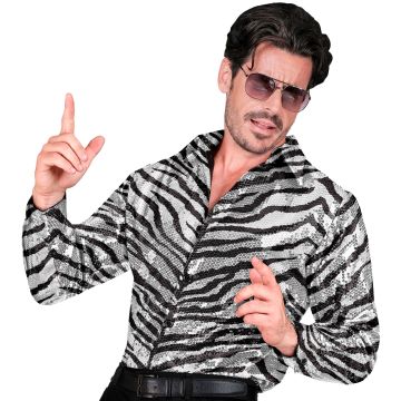 Silbernes Paillettenshirt mit Zebramuster für Herren