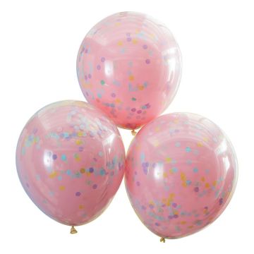 Doppellag-Konfetti-Luftballons Rosa 3x