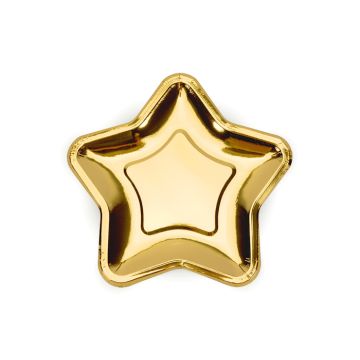 Goldene Stern-Pappteller 6x - 18 cm 