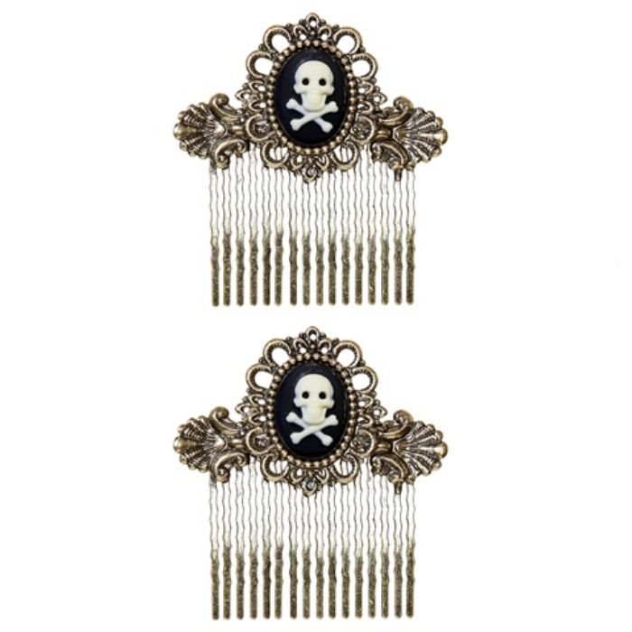 Haarkamm mit Schädelmotiv 2x 