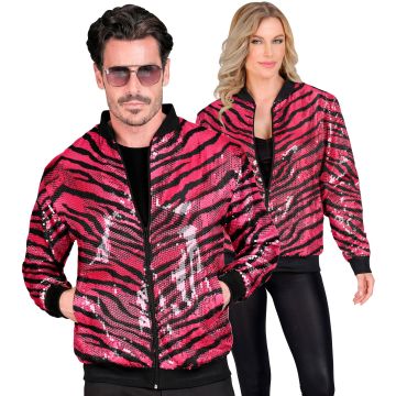 Pailletten-Bomberjacke mit Zebradruck in Pink