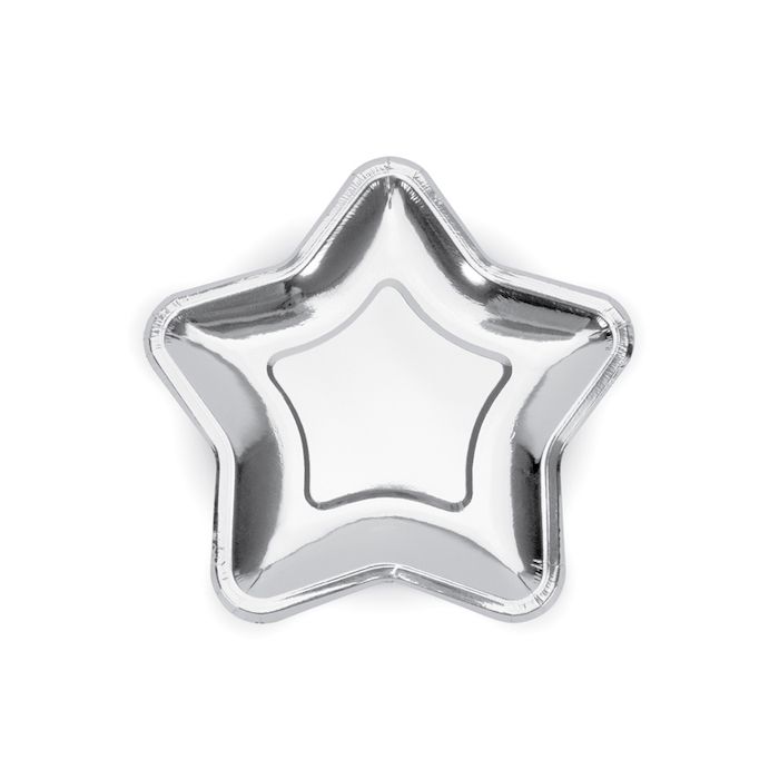 Silberner Stern-Pappteller 6x - 18 cm