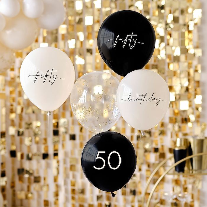 50 Jahre Ballonbukett Schwarz, Creme und Weiß