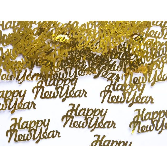 Goldenes Happy New Year Tischkonfetti 3 g - 4x2 cm
