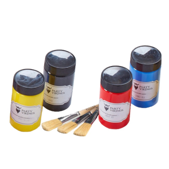 Malersatz in rot, blau, gelb und schwarz 300 ml - inkl. 3 Pinsel