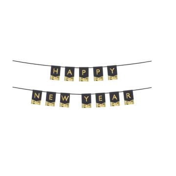 Neujahrs-Girlande "Happy New Year" Schwarz mit Gold 135x16,5 cm