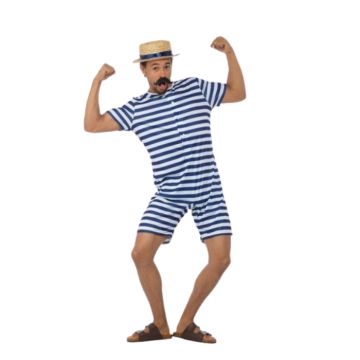 Altmodischer blauer Badeanzug Kostüm der 1920er Jahre