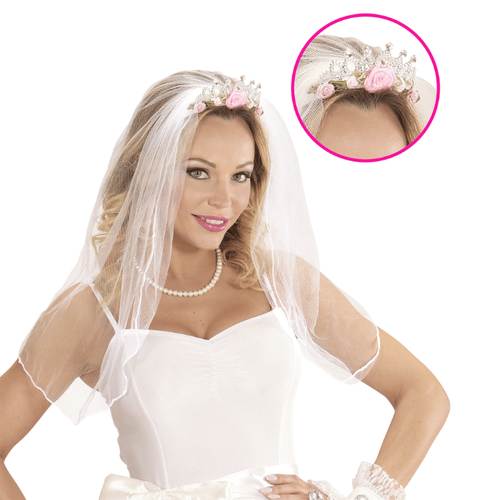 Tiara mit Schleier und Blumen Silber