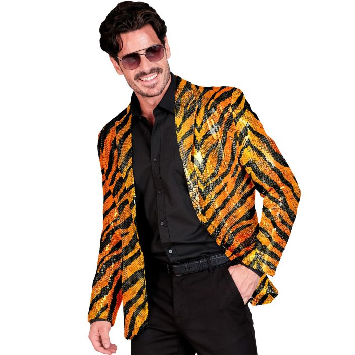 Orange Tiger-Paillettenjacke für Partys