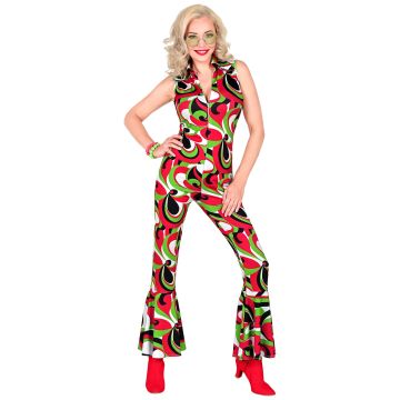 70er Disco Jumpsuit in mehrfarbig mit Wirbelmuster