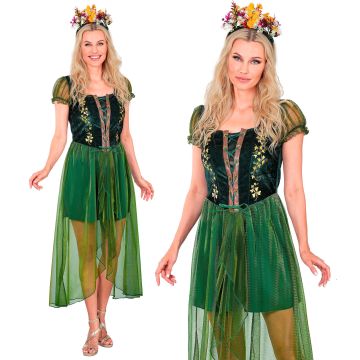 Waldkönigin Kostüm mit Blumenkranz
