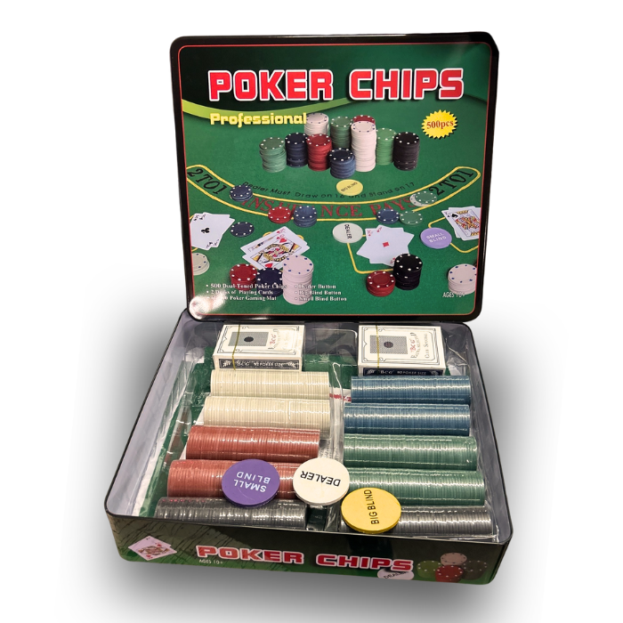 Pokerset m. 500 Chips, Pokertuch, usw.