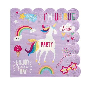 Einhorn Party Servietten 16x - 33x33 cm 