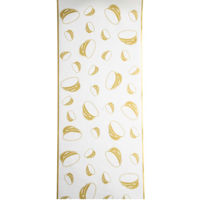 Tischläufer in Weiß und Gold mit Studentenhut-Motiven 30 cm x 5 m