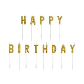 Gold Happy Birthday Kerzen - 2,5 cm