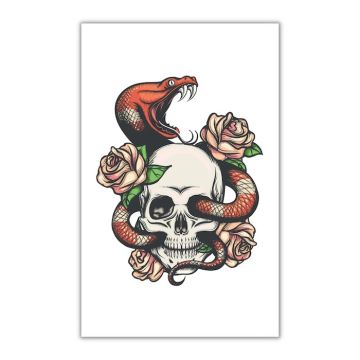 Tattoo Totenkopf mit Rosen und Schlange 10,5x20 cm