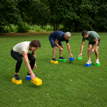 Mannschaftsspiel für Staffelläufe mit Bauklötzen 9x - rutschfeste Steine für drinnen und draußen