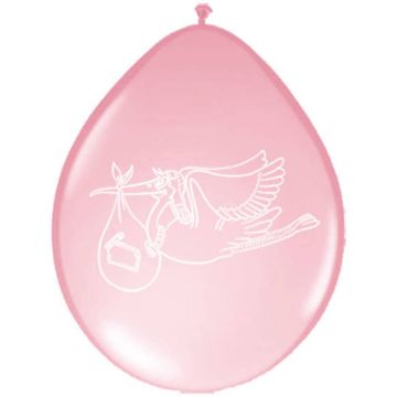 Rosa Ballons mit Storch 8x - 30cm