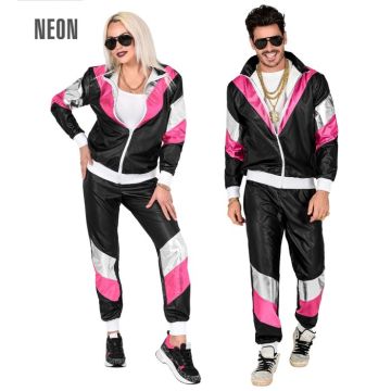 Schwarzer Lederlook Retro Trainingsanzug - 2 Teile