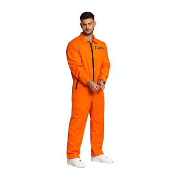 Fængselsdragt kostume orange deluxe inkl. håndjern