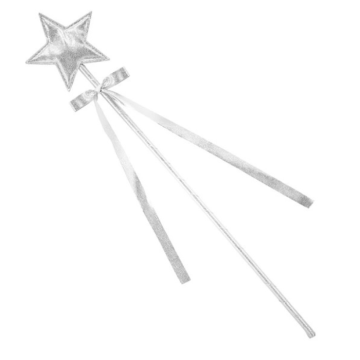 Silberfarbener Zauberstab mit Stern und Bändern 39,5 cm