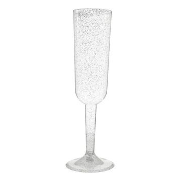 Champagnerglas Plastik Silber Glitzer - 4 Stk., 198 ml