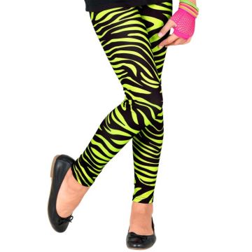 Neon grüne 80er Jahre Kinderleggings im Zebra-Muster
