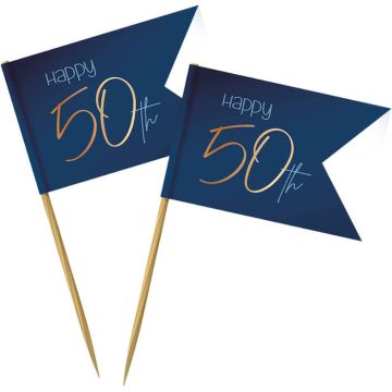 "Happy 50th" Zahnstocher Blau 36x, 6,5 cm