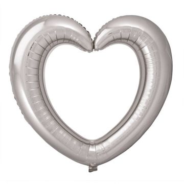 Folienballon Herzform Fotorahmen Silber - 80 x 70 cm